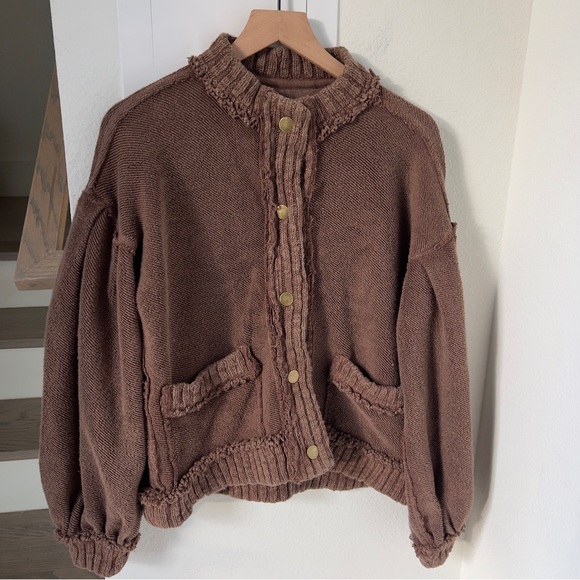 New w/ Flaw Free People We The Free Cute In This Cardi Cardigan Sweater Brownies - Picture 4 of 8